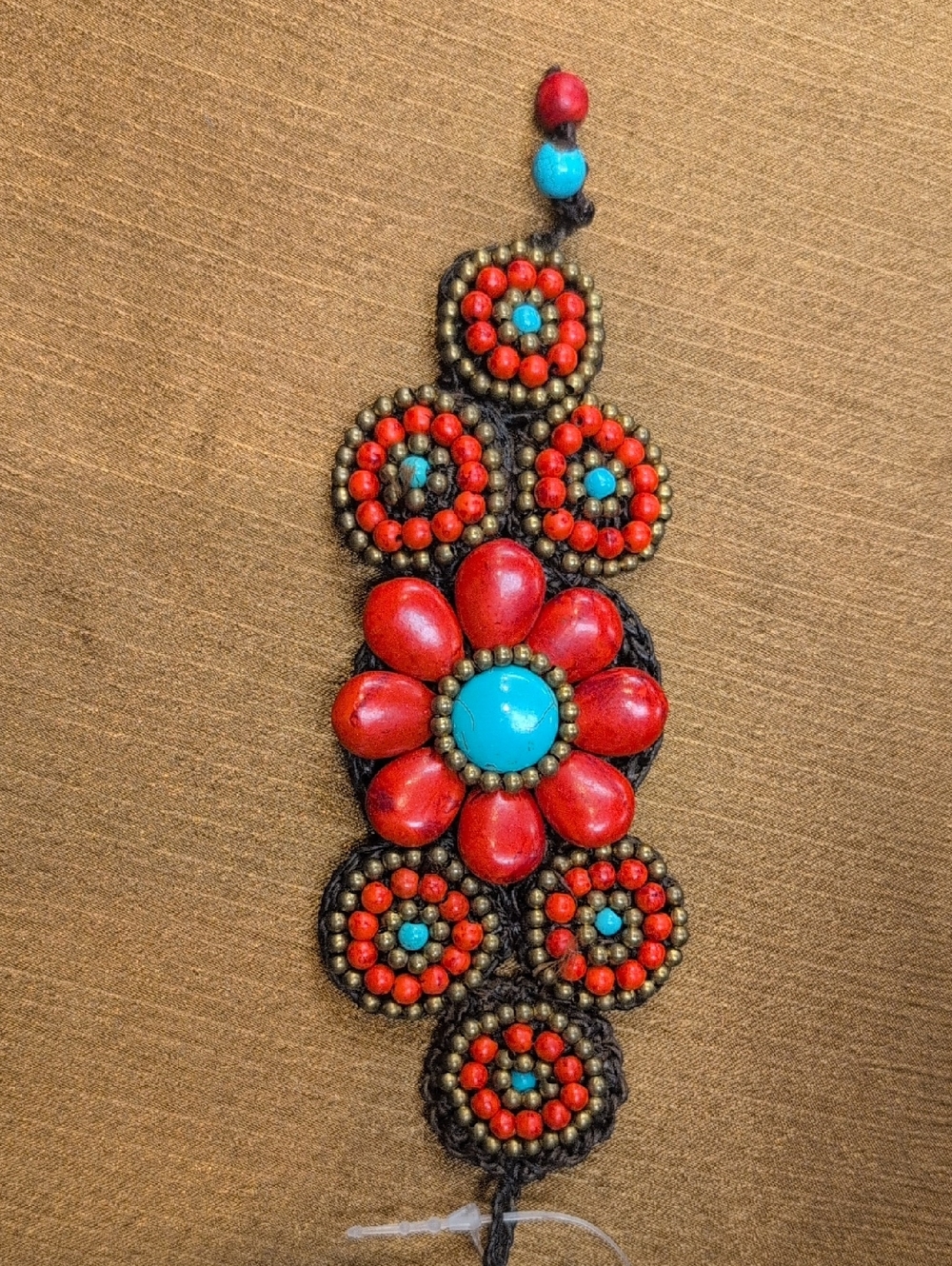 Handcrafted Red and Turquoise Flower Bracelet - Women Jewelry